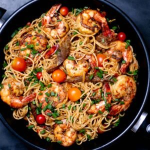 Shrimp Pasta with Spaghetti Noodles